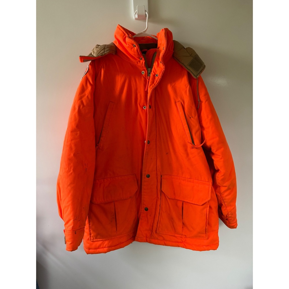 Vtg Blaze Orange Hunting Parka Wisconsin DNR Hunter Ed Jacket Mens Large 28x33
